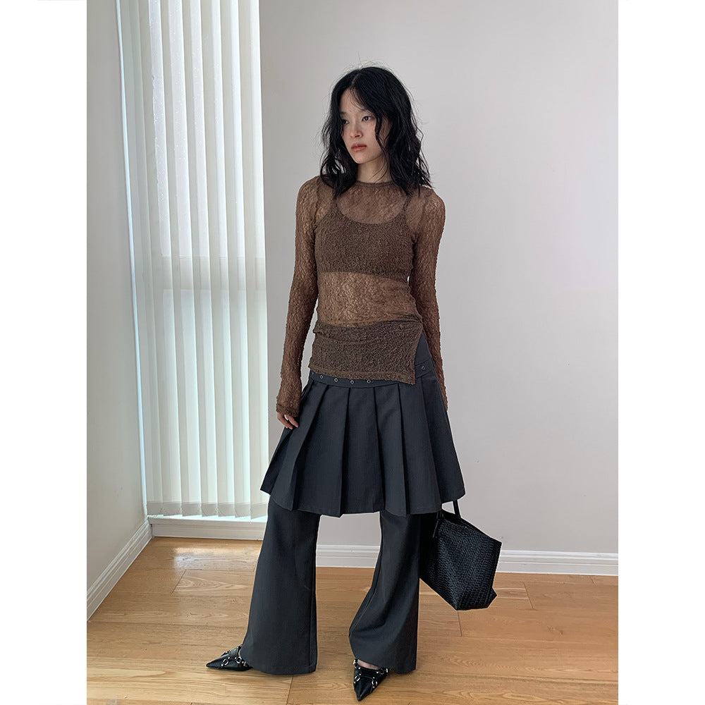 New Autumn Korean-Style Design Fake Two-Piece Casual Pants In A Bib-Style Cut