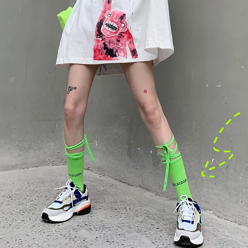 Autumn And Winter Cross Strap Socks Female Ins Eye-catching Fashion