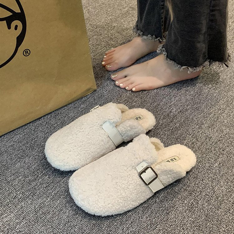 Damemode flade slip-on hjemmesko med lukket tå og åben hæl