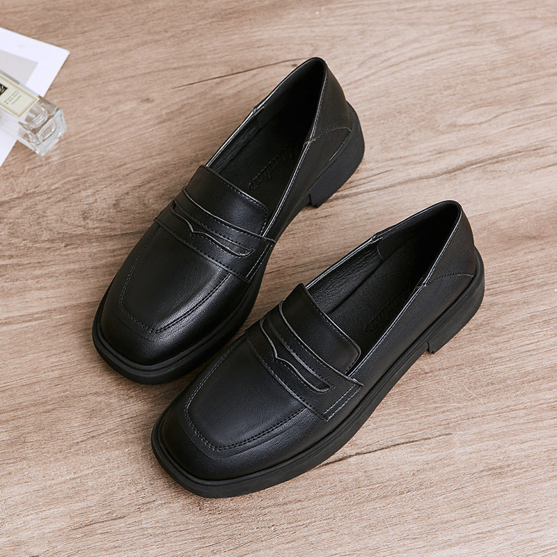 Small Leather Women's Microfiber Leather Casual Single Shoes Mid-heel