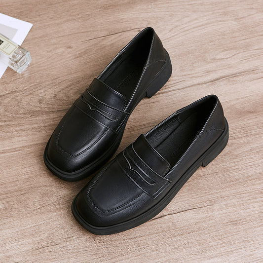 Small Leather Women's Microfiber Leather Casual Single Shoes Mid-heel