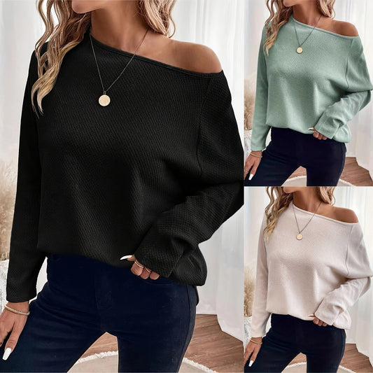Strikket vaflet pullover til kvinder med skuldersømme