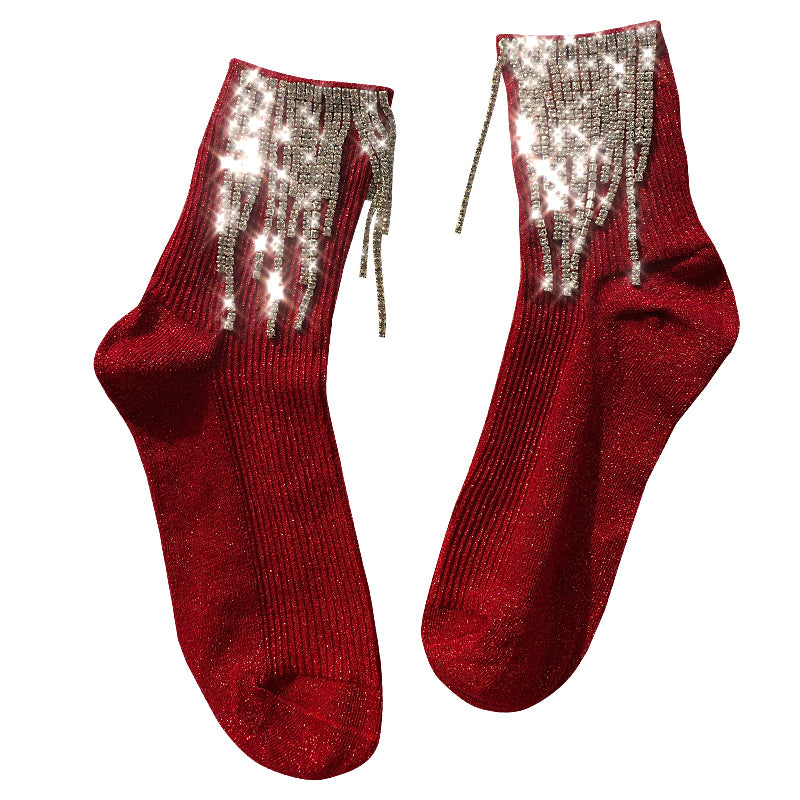 Ladies Fashion Diamond Fringe Bootie Socks