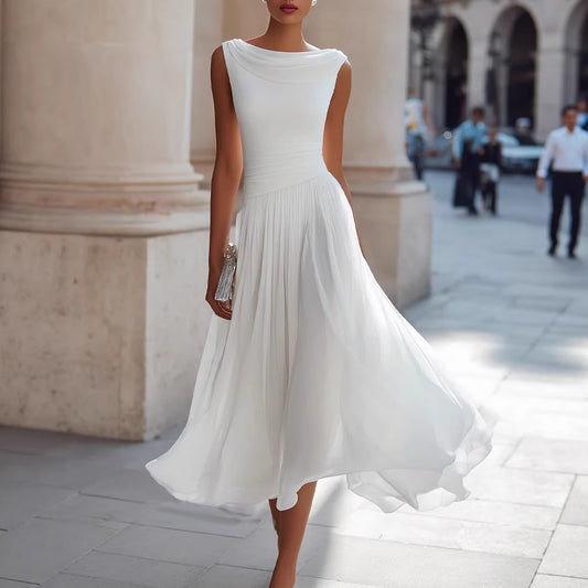 Elegant Party Unique Chiffon Boat-Neckline Dress For Women