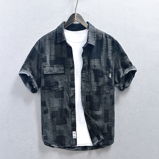 Loose Casual Men's Mesh Cowboy Short Sleeve Shirt