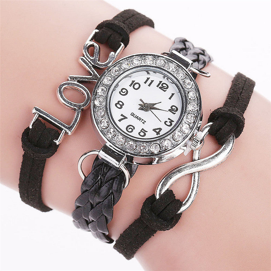 LOVE Korean velvet strap with women's diamond winding bracelet watch