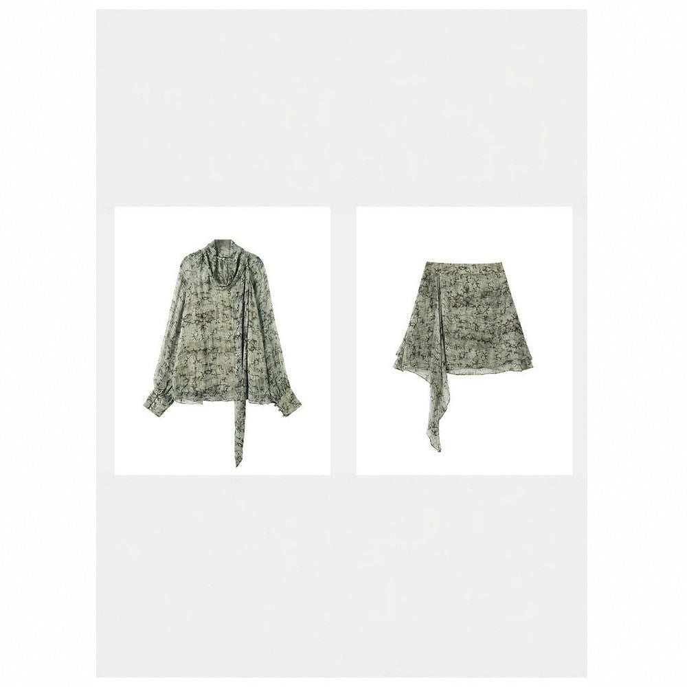 Printed Top And Asymmetrical Skirt Set For Women
