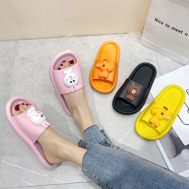 Soft Bottom Bathroom Cartoon Couple Wearing Sandals And Slippers Outside