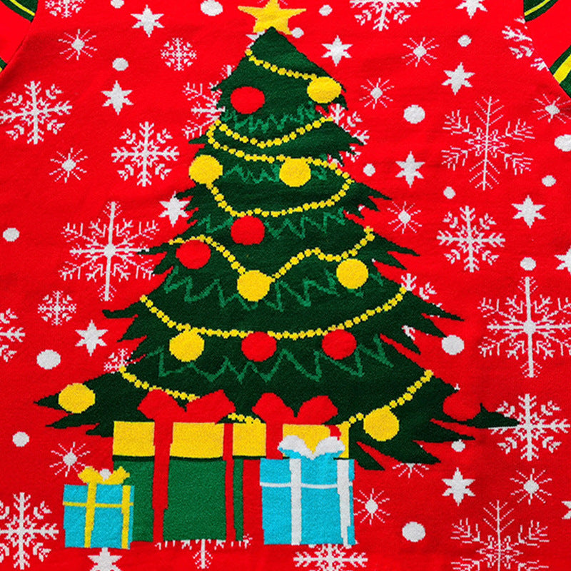 Round Neck Knitted Christmas Sweater European And American Red Pullover Jacquard