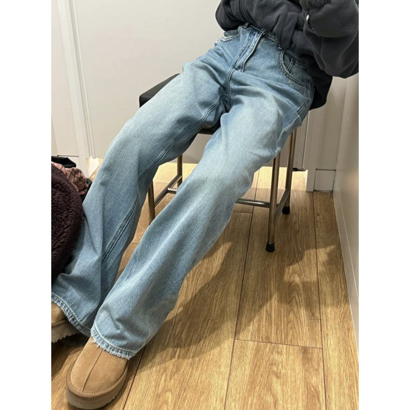 Straight Jeans Women's Retro Loose Plus Size High Waist Wide Leg Pants
