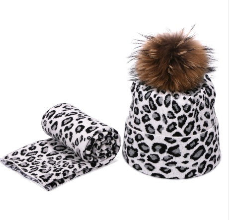 Leopard Spotted Knitted Woolen Hat And Scarf Set