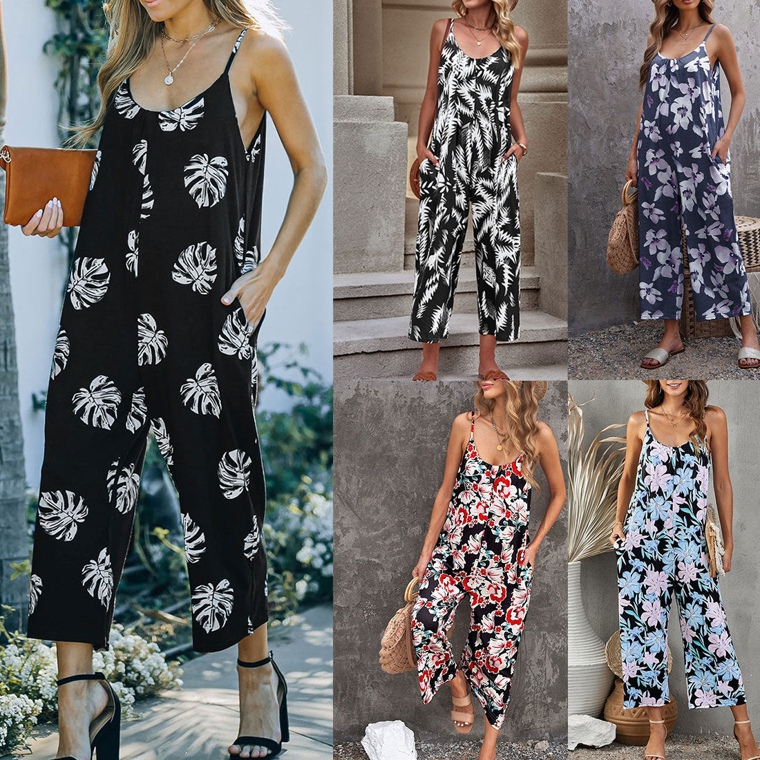 Women's Fashion Temperament Camisole Strap Printed Jumpsuit