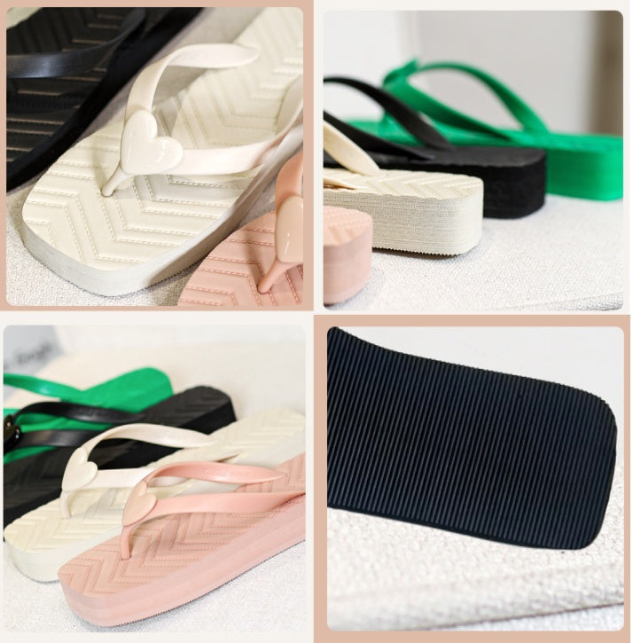 Seaside Thick Bottom Square Head Peach Heart EVA Flip Flops