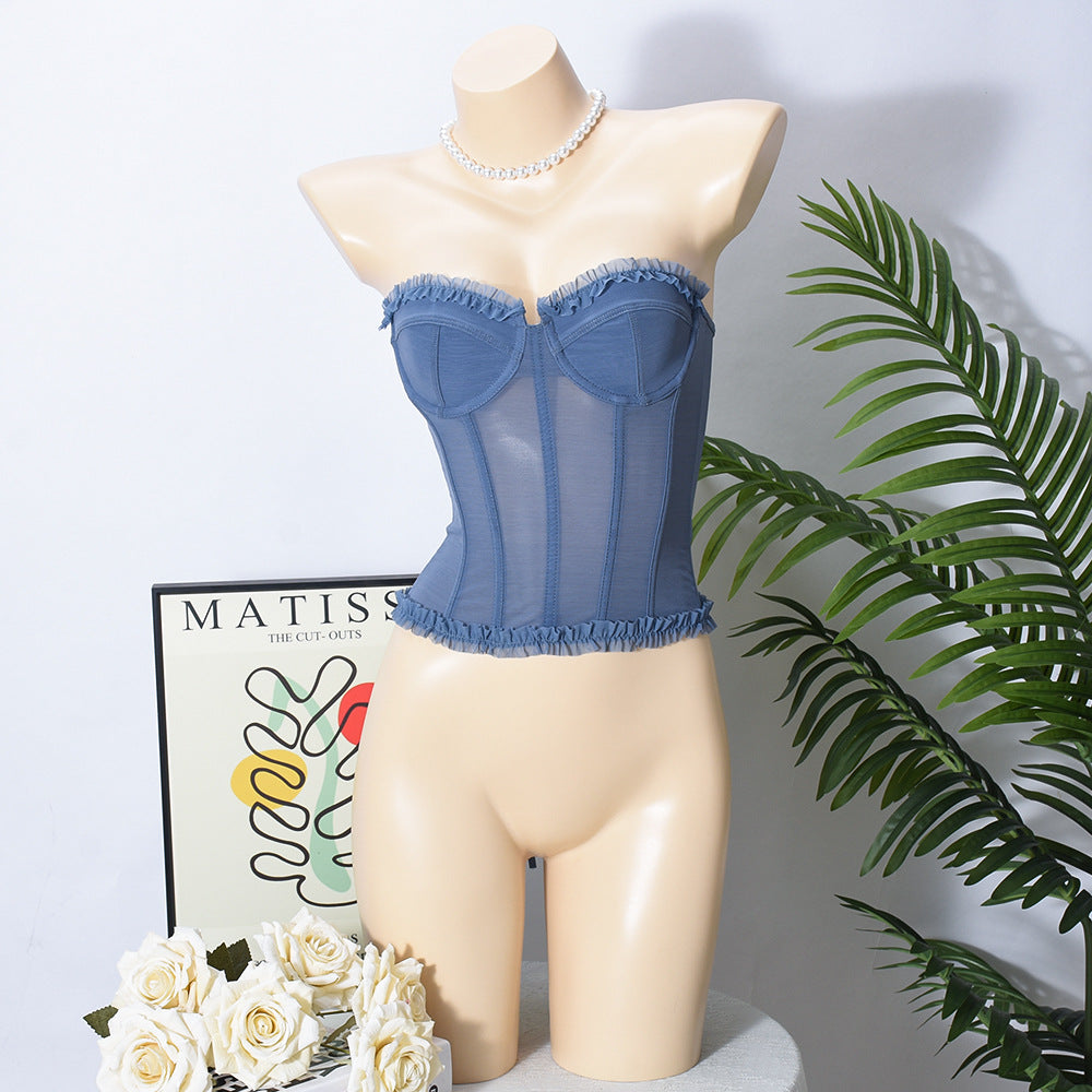 Sexy Sheer Bustier With Backless Design And Corset Boning
