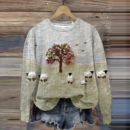 Digitalprint Kanin Midt I En Blomstereng kunstnerisk outfit Varm Tyk Strikket Rundhalset Hættetrøje
