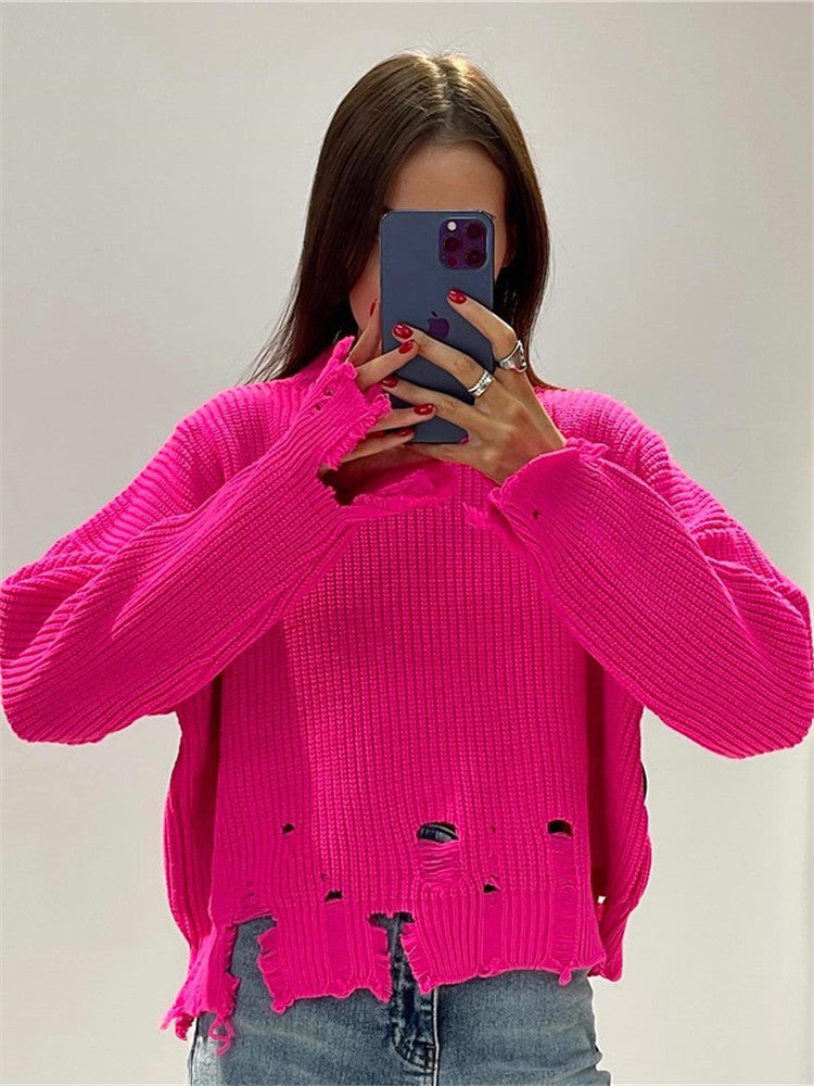 Fashion Ripped Casual Knitted Sweater Personality