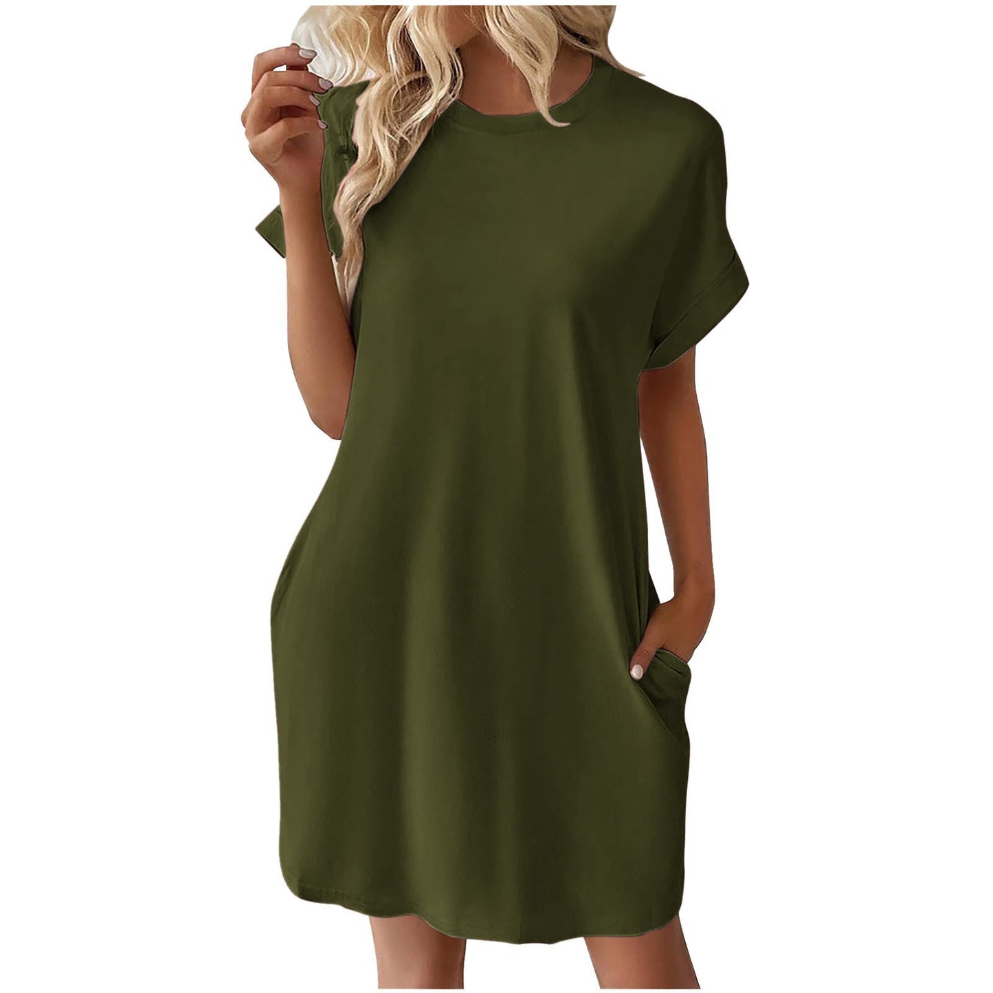 Casual Milk Silk Pullover Crew-Neck Dress