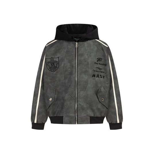 Punk & Rock Distressed Stitching Contrast Color Hooded PU Men