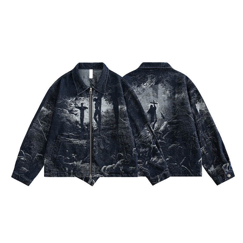 Women's American-style Retro Back Printed Denim Jacket