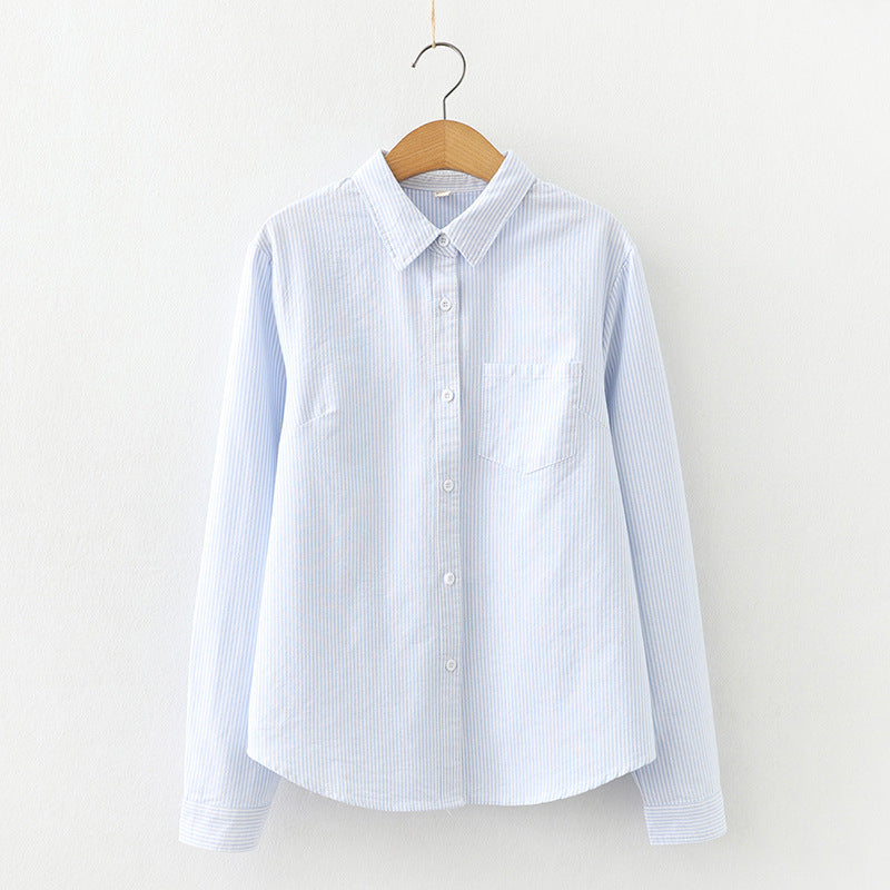 Striped Cardigan Slimming Single-breasted Lapel Long Sleeve Shirt