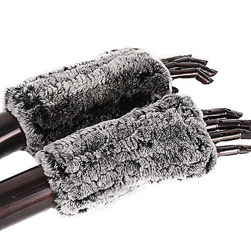 Rex Rabbit Fur Real Fur Cute Half Finger Thickened Gloves