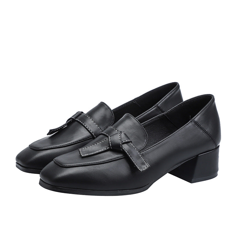 Leather Women's Thick Heel British College Style Single Shoes