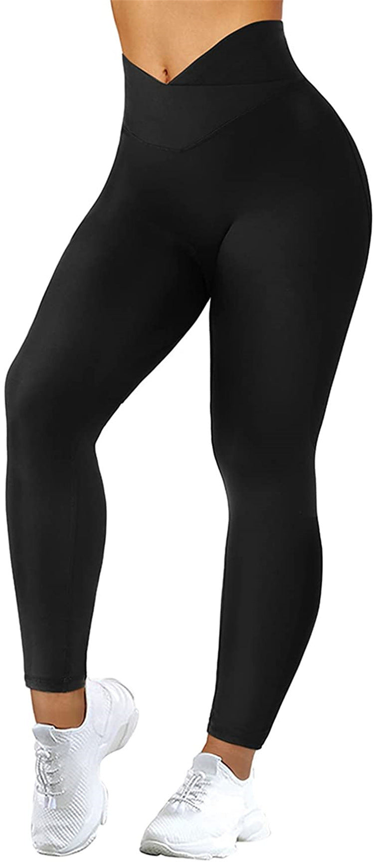 Cross Waist Hips Print Solid Color High Waist Bottoming Yoga Pants