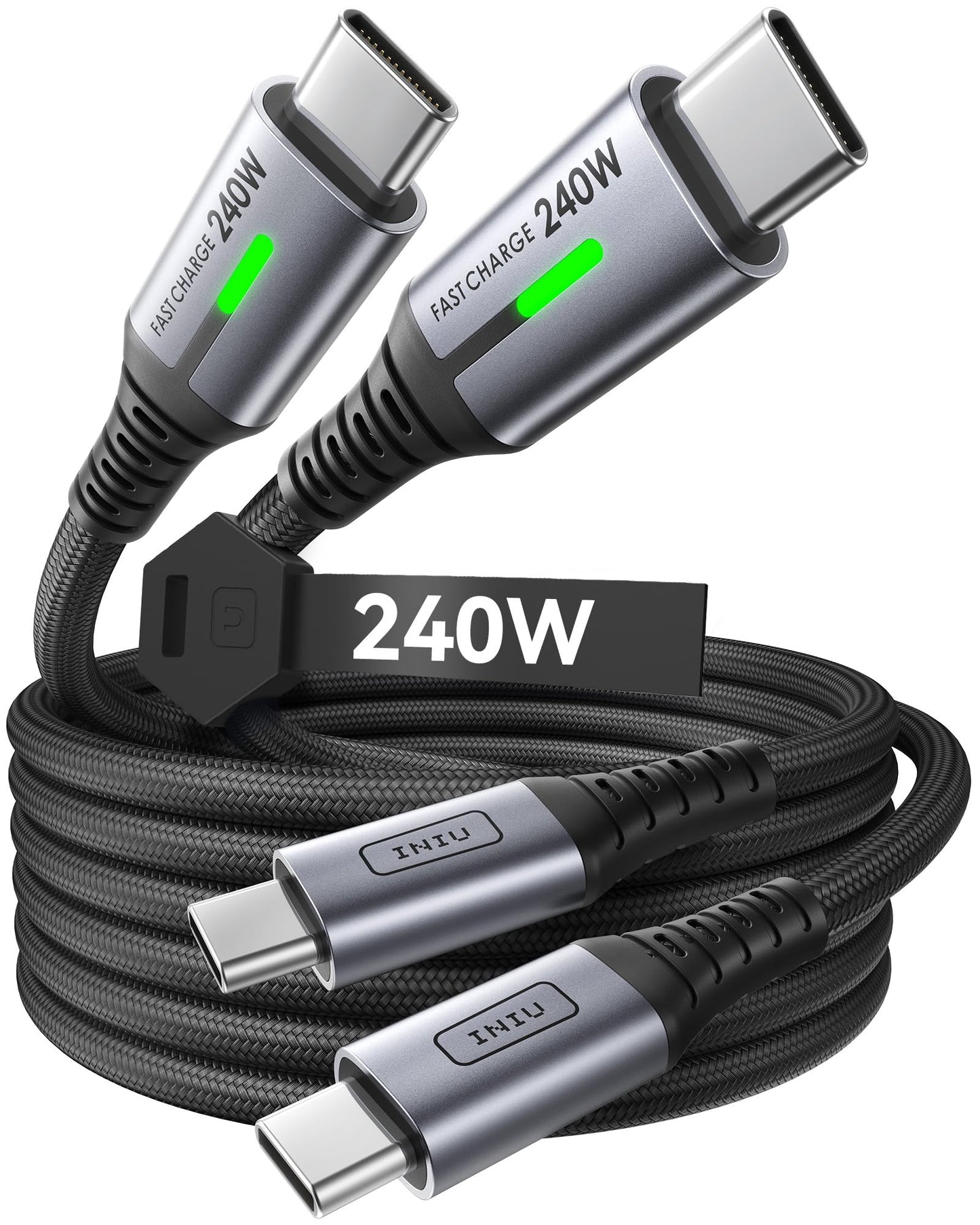 INIU 240W USB C till USB C-kabel [2M, 2-pack], PD3.0 Snabbladdningskabel, Nylon Typ C Laddningskabel för iPhone 16 15 Pro Max MacBook iPad Samsung S24 S23 Note 20 Pixel Dell Steam Deck Laptops etc.