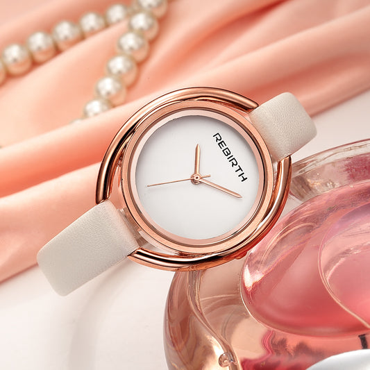 Women's quartz watch with large dial and thin belt