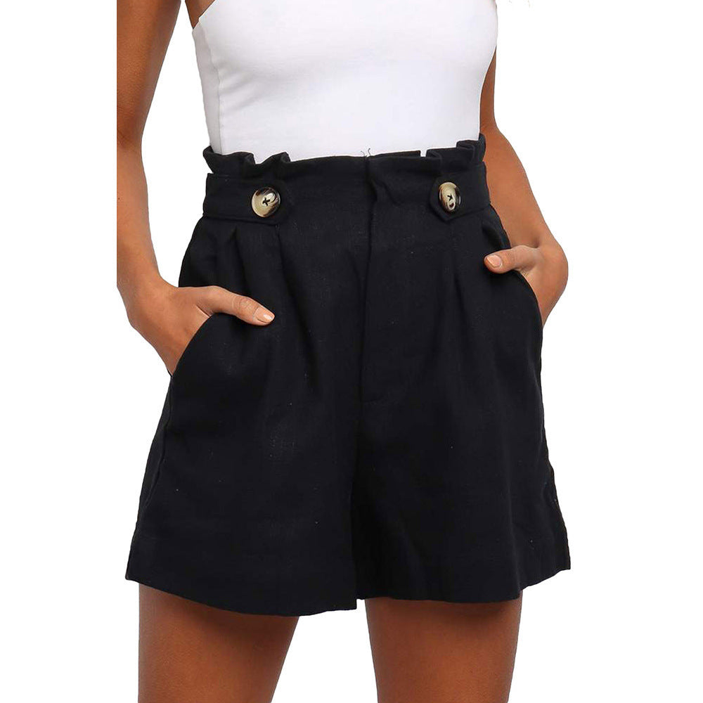 European And American Solid Color High-waisted Frilly Loose Straight-leg Pants