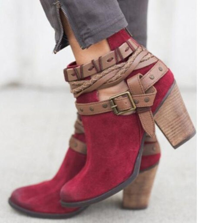 VNew Chunky Heel Thin Solid Color All-match V-mouth Shoes