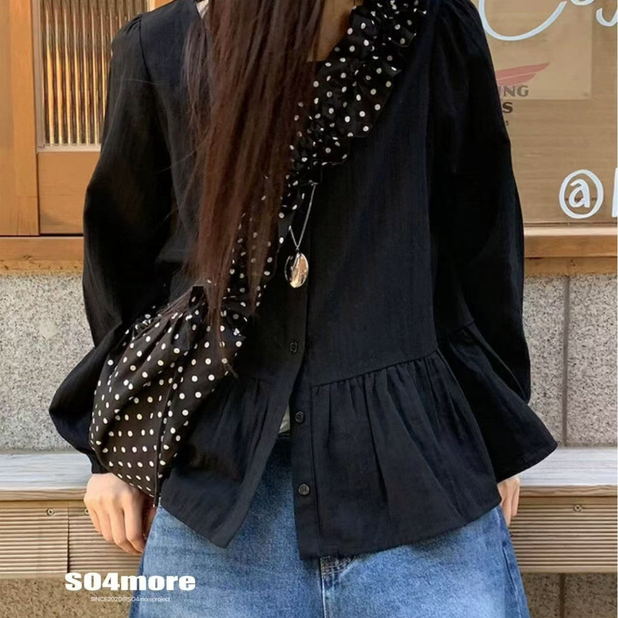 Retro Polka-Dot koreansk Instagram-stil niche sød snørelukning plisseret skuldertaske