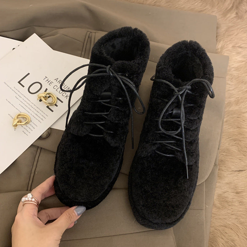 Warm Cotton Shoes With Fleece And Thick Fur