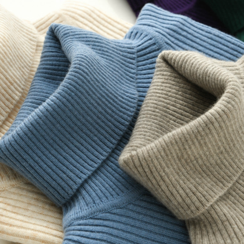 Kvinder Rullekrave Sweater Slim-fit Revers Fortykket Strikket Undertrøje