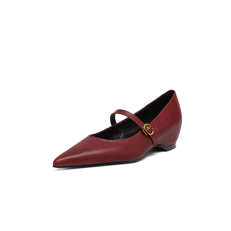 French Retro Sheepskin Pointed Toe Pumps Women's Shallow Mouth