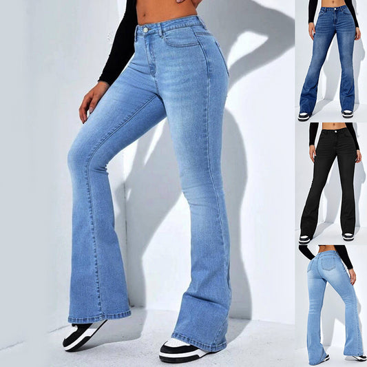 Dame Slim-fit Jeansbukser Med Flared Design Mode Casual Høj Talje Stræk Bukser