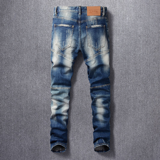 Men's Vintage Patchwork Ripped Slim Jeans