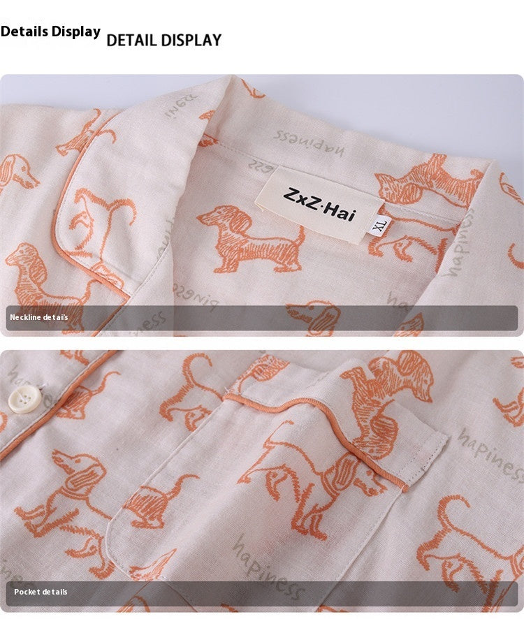 New Cute Cartoon Orange Sausage Dog Cotton Double-layer Pajamas
