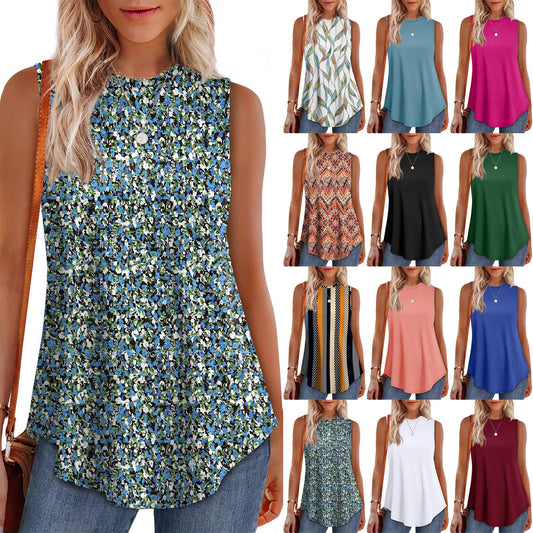 Solid Color Round Neck Loose Sleeveless Casual T-shirt Vest