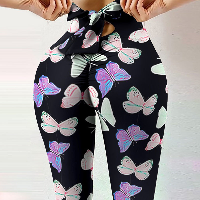 Fitness Høj-elastiske Svedabsorberende Digitalprintede Bowknot Rebbukser Leggings