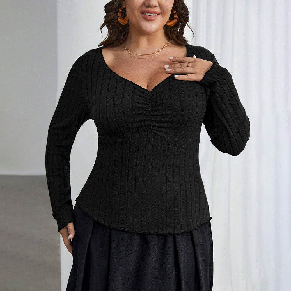 Elegant And Intellectual Style Square-neck Slim-fit Long-sleeved Top