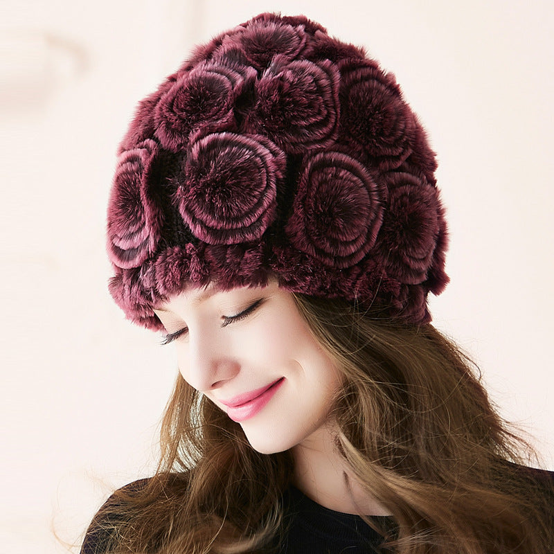 Ptah Hat Female Rex Rabbit Fur Warm Hat