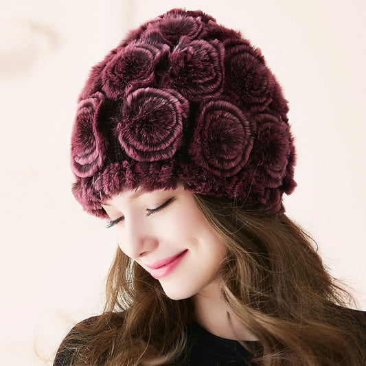 Ptah Hat Female Rex Rabbit Fur Warm Hat
