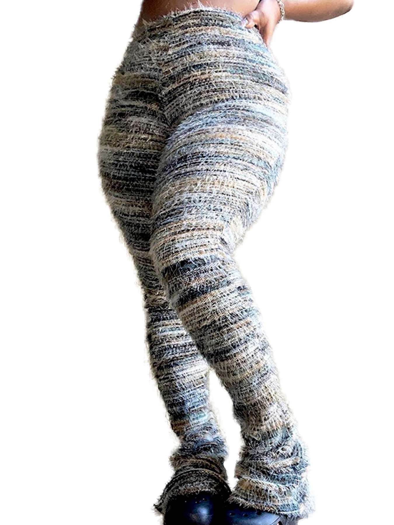 Colorful Stripes Fluffy Personalized Woolen Pants