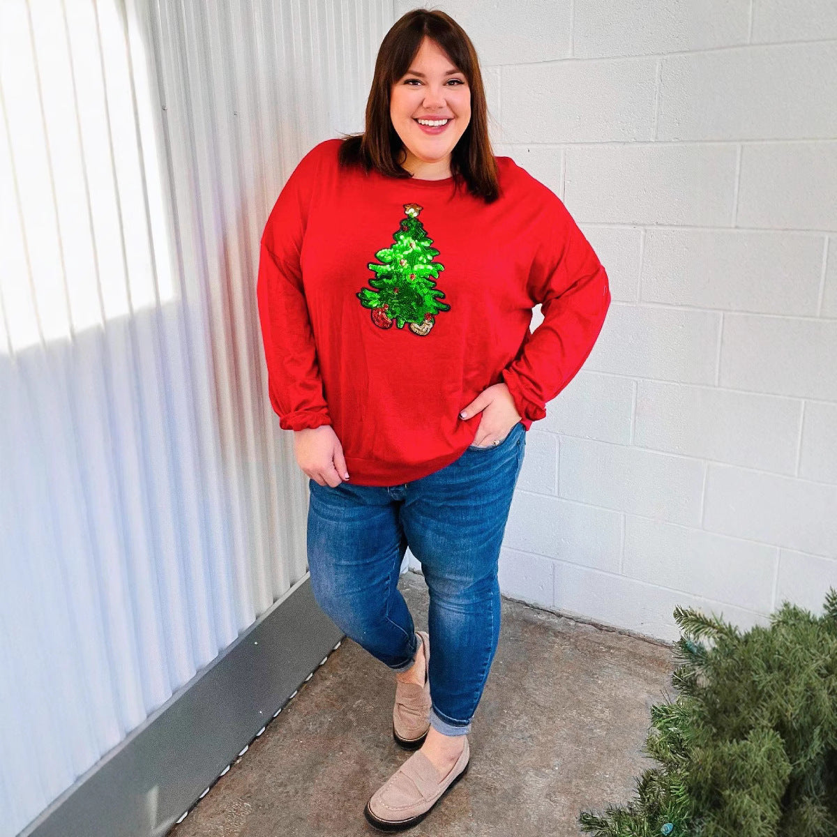 Europæisk og amerikansk juletræsfestival, pailletter, løs sweatshirt til kvinder