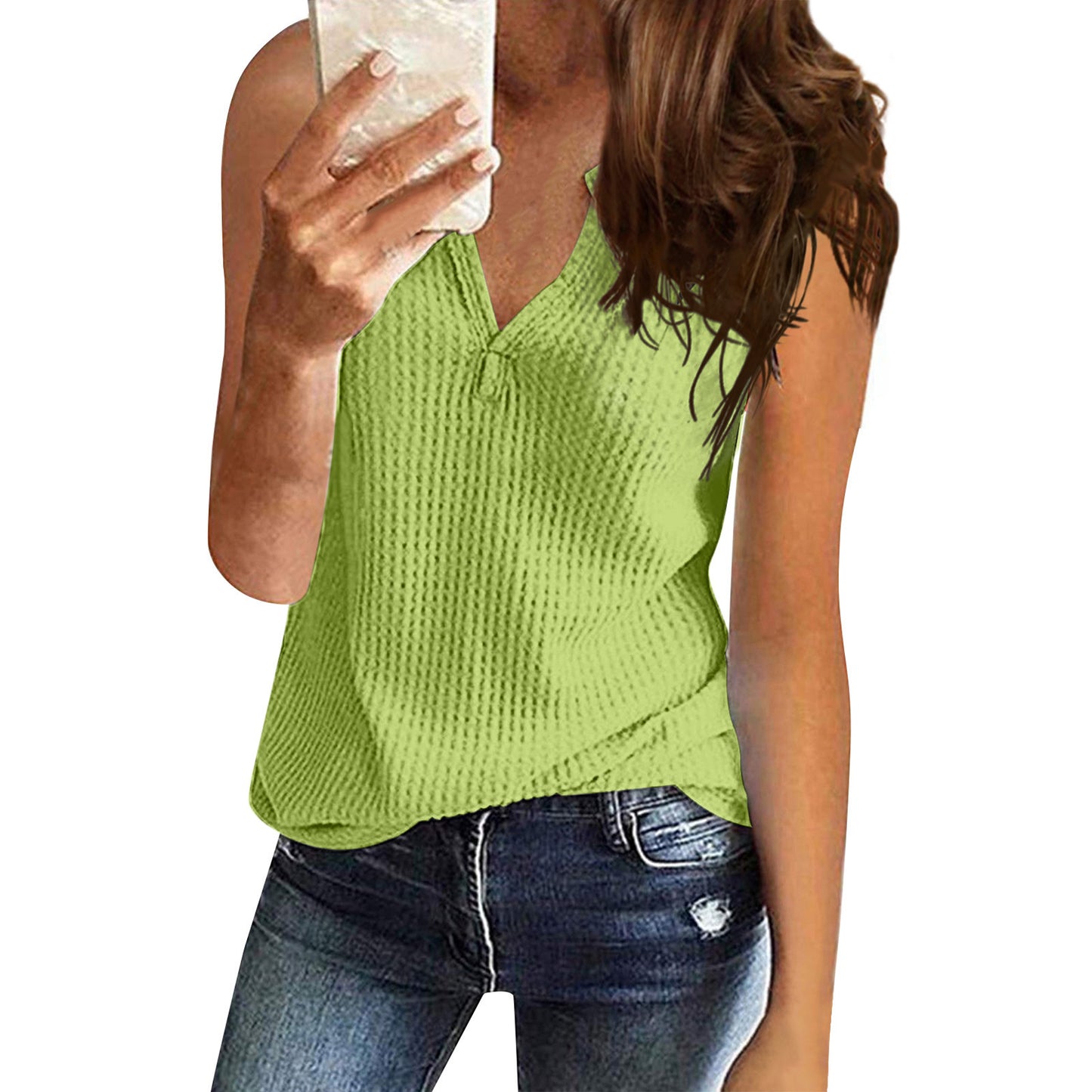 Plus Size Women's Waffle Casual Loose Vest