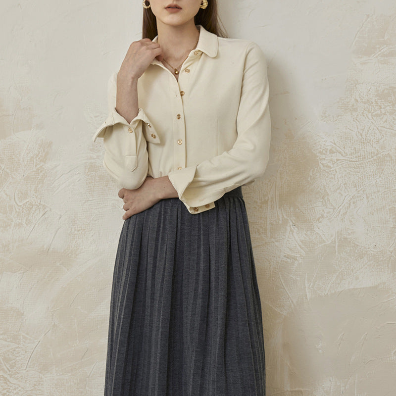 Women's AutumnWinter Three-Dimensional Simple Long-Sleeve Shirt