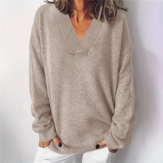 Damer V-hals Løs Blød Klæbrig Dovne Stil Langærmet Sweater