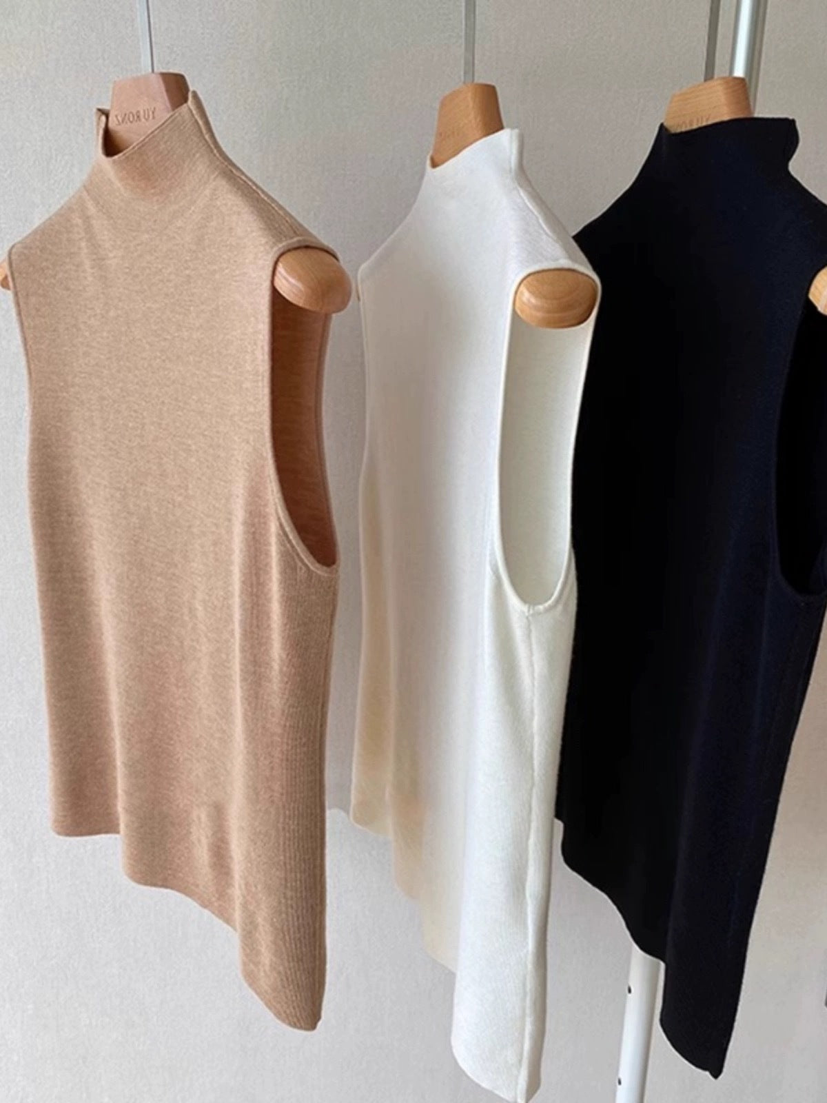 Alsidig halv-høj krave strikket vest camisole dametop