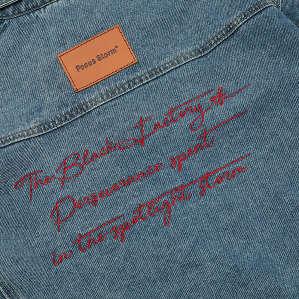 Embroidered Letters Denim Clothes Jacket Men's Trendy Punk